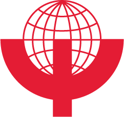 The WPA logo consists of the Greek letter Psi superimposed on an abstract globe, such that the globe's southern hemisphere is set within the curved part of the letter.