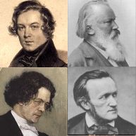 composite image of four head and shoulders images of nineteenth century men. Two are clean shaven, one has a full beard and one has side-whiskers.