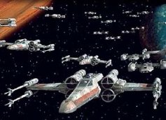 X-wing fighters, with their s-foils closed, in...