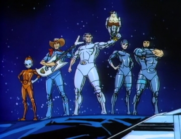 The SilverHawks in the show's title sequence.