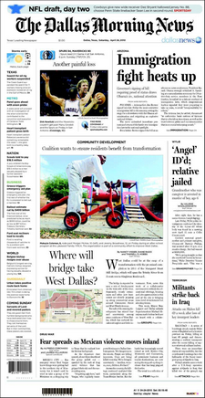 Пример обложки из The Dallas Morning News в 2010 году.