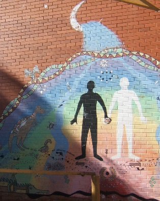 Reconciliation mural painted by indigenous and...