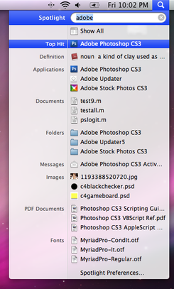 Screenshot of Spotlight in OS X