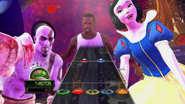 File:CJ, Kratos and Snow White in Guitar Hero.png
