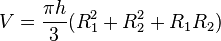 V = frac{pi h}{3}(R_1^2+R_2^2+R_1 R_2)