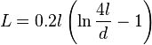 L = 0.2 l\left(\ln\frac{4l}{d}-1\right)