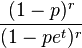 \, \frac{(1-p)^r}{(1-pe^t)^r}