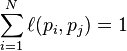 \sum_{i = 1}^N \ell(p_i,p_j) = 1