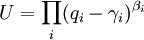 U = \prod_{i} (q_i-\gamma_i)^{\beta_{i}}