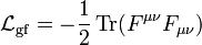 \ \mathcal{L}_\mathrm{gf} = - \frac{1}{2} \operatorname{Tr}(F^{\mu \nu} F_{\mu \nu}) 