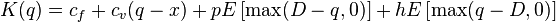 K(q) = c_f + c_v (q-x) + p E\left[\max(D-q,0)\right] + h E\left[\max(q-D,0)\right]