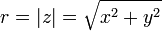  r = |z| = \sqrt{x^2+y^2}