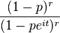 \, \frac{(1-p)^r}{(1-pe^{it})^r}