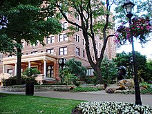 Student media and other organizations are largely headquartered within the William Pitt Union, seen here with the Millennium Panther. WPUlawn.jpg
