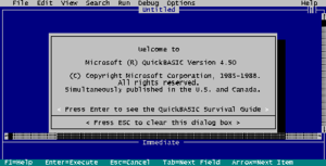 The opening screen of QuickBasic.