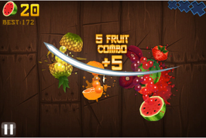 Fruit Ninja is played by using a touch pad to ...