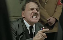 The scene depicting Hitler's angry tirade, after his orders were not carried out, became a viral video after numerous parodies were posted to the internet. DownfallClipScreenshot.jpg