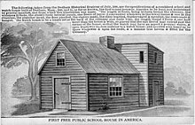 The first taxpayer-funded public school in the United States was in Dedham, Mass. First school.jpg