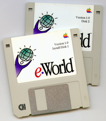 eWorld version 1.0 installation came as a set of two floppy disks EWorld installdisks.png