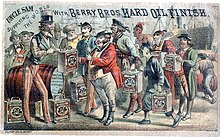 Calvert Lithographic Company, Detroit, MI. Uncle Sam Supplying the World with Berry Brothers Hard Oil Finish, c. 1880. Noel Wisdom Chromolithograph Collection, Special Collections Department, The University of South Florida Tampa Library. Uncle Sam Supplying the World with Berry Brothers Hard Oil Finish.jpg