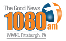 Logo saying "The Good News 1080 am WWNL Pittsburgh, PA" with a cross on the right