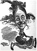 Caricature of comedian Dan Leno as a Christmas pantomime dame from 1890s
