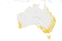 Map of Australia showing postcodes of people who began a MindSpot screening assessment in 2016–17