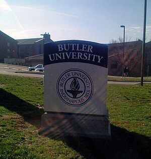 A marker at the entrance of Butler University ...