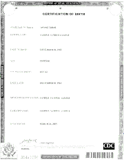 Sample of a short form birth certificate (certification of birth)