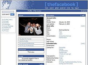 Profile shown on Thefacebook in 2005