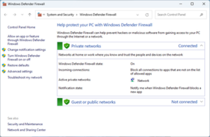 Brána firewall systému Windows Defender v aktualizaci Windows 10 Fall Creators Update, hlášení brány firewall je vypnuto.