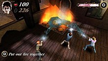 The multiplayer component. In this screenshot, three players control the three protagonists casting a spell.