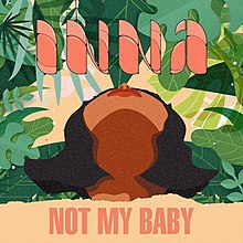An animated image of a woman seen from underneath her chin, depicting her surrounded by jungle leaves. The song's title and artist are superimposed in light red colors.