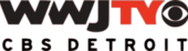 Top row of text shows "WWJ TV", "WWJ" in black and "TV" in red, with the CBS eye logo next to the "V". Bottom row of text is "CBS Detroit" in a smaller size.