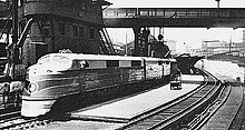 B&O's first EA model diesel locomotive, No. 51, with the Royal Blue at Camden Station, Baltimore, in 1937 B&O Royal Blue locomotive -51.jpg