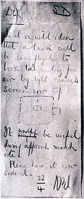 The original idea for the 'Sunshield', a handwritten note from General Wavell himself