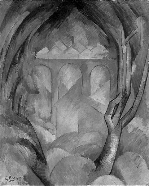 File:Georges Braque, 1908, Le Viaduc de L'Estaque (Viaduct at L'Estaque), oil on canvas, 73 x 60 cm, private collection. Black and white.jpg