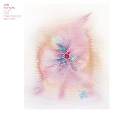 A pale, pastel-multicolored (mostly pink with some purple, blue, and yellow in the middle and an orange and red outline) blob in the middle of a light grey-to-white gradient rectangle, with a plain white stripe along the left side containing the artist's and album's names printed in the top-left in purple and pink respectively.