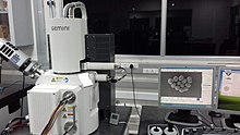 A scanning electron microscope (SEM) used to observe the surface topography and composition CeNSE SEMmachine.jpg