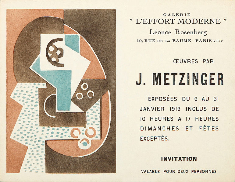 File:Jean Metzinger, invitation card, Léonce Rosenberg, Galerie de L'Effort Moderne, January 1919.jpg