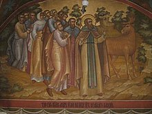 Miracle of the Moose (modern fresco in Pechersky Ascension Monastery). Macarius - Miracle of the Moose - fresco.JPG