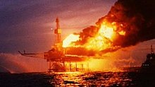 Piper Alpha on fire shortly after the second explosion