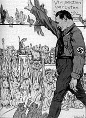 This cartoon appeared in Kladderadatsch, a German satirical magazine, on September 3, 1933, showing lab animals giving the Nazi salute to Hermann Goring, after restrictions on animal testing were announced. Hermann Goering 2.jpg