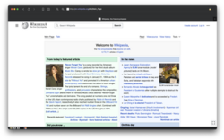 The iCab web browser showing the Wikipedia homepage.