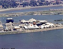 The Expo 67 site on Notre Dame Island with the Canada, Quebec and Ontario pavilions in view Aerial view Canada Pavilion to Quebec Pavilion Expo 67 - LAC e000990837.jpg