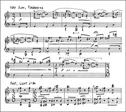Sample of hand-copied music manuscript, in ink, of a piece composed for piano.
