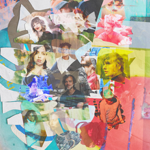 A colorful collage with many people and overlapping edits.