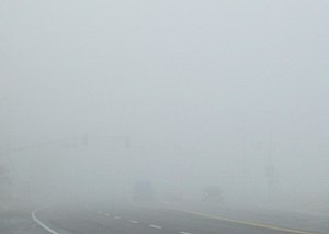 Dense Tule fog in Bakersfield, California. Vis...