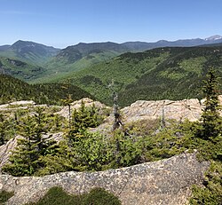 Northern half of Hadley's Purchase as seen from Mount Crawford. Crawford Notch in left distance, Mount Washington far right.