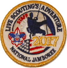 The gold-rimmed patch for staff 2017 National Jamboree staff patch.png